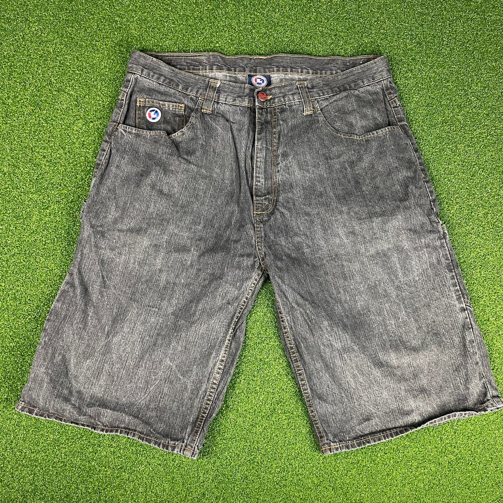 Vintage Y2K G Unit Gray Denim Baggy Embroidered Skater Carpenter Shorts Sz 36